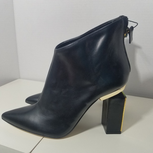 Zara Shoes - Zara Gold Mirrored Heel Leather Pointed Booties